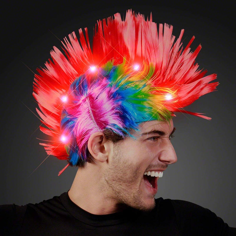 FlashingBlinkyLights Punk Rock Mohawk Light Up Wig with Blinking Red LEDs - Image 1